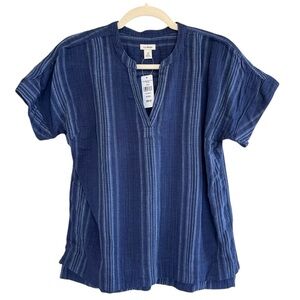 L.L. Bean Cloud Gauze Short Sleeve Shirt Indigo Stripe XS NWT Casual Coastal